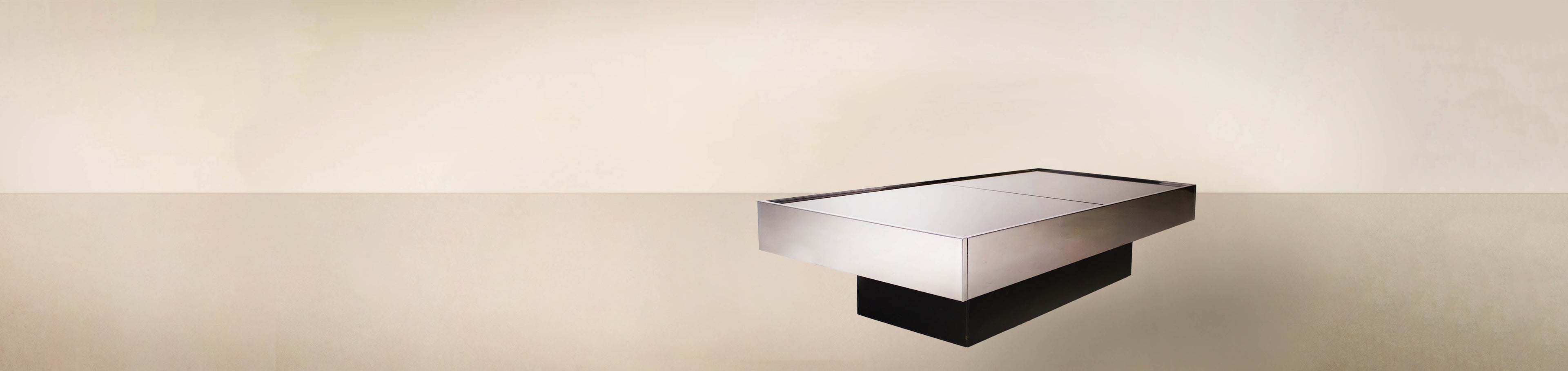 Table bar coulissante vintage Willy Rizzo pour CIDUE, design des années 70, disponible sur commande, idéale pour les intérieurs sophistiqués, un incontournable pour les amateurs de design vintage et de mobilier raffiné