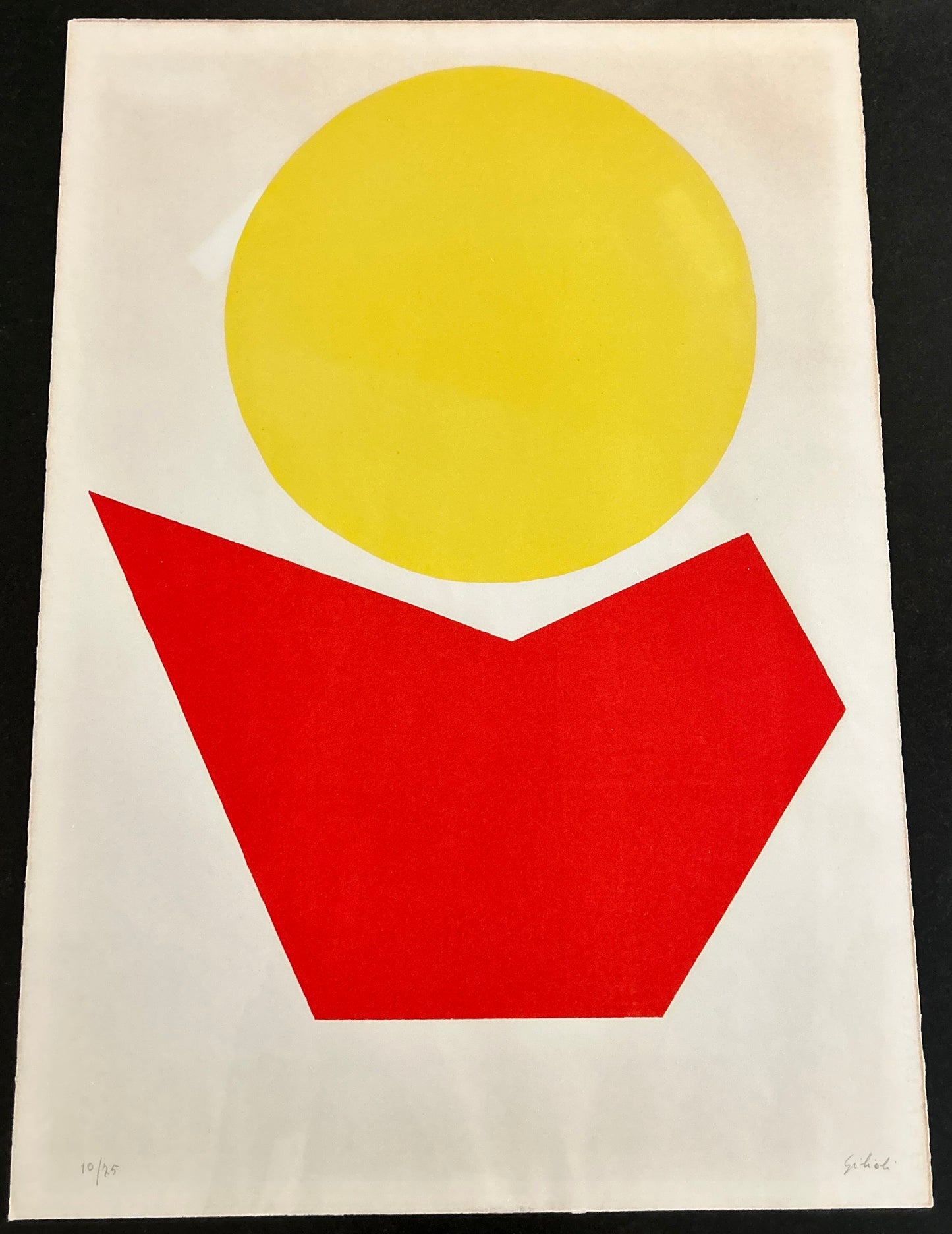 Lithographie Gilioli, rond jaune, Composition, 70s