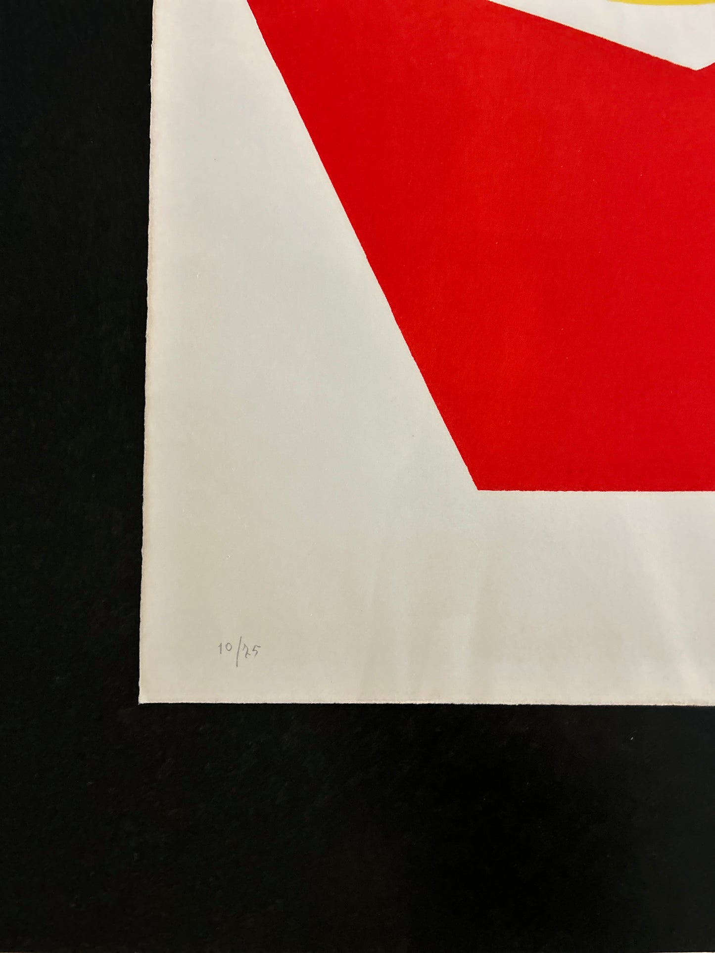 Lithographie Gilioli, rond jaune, Composition, 70s