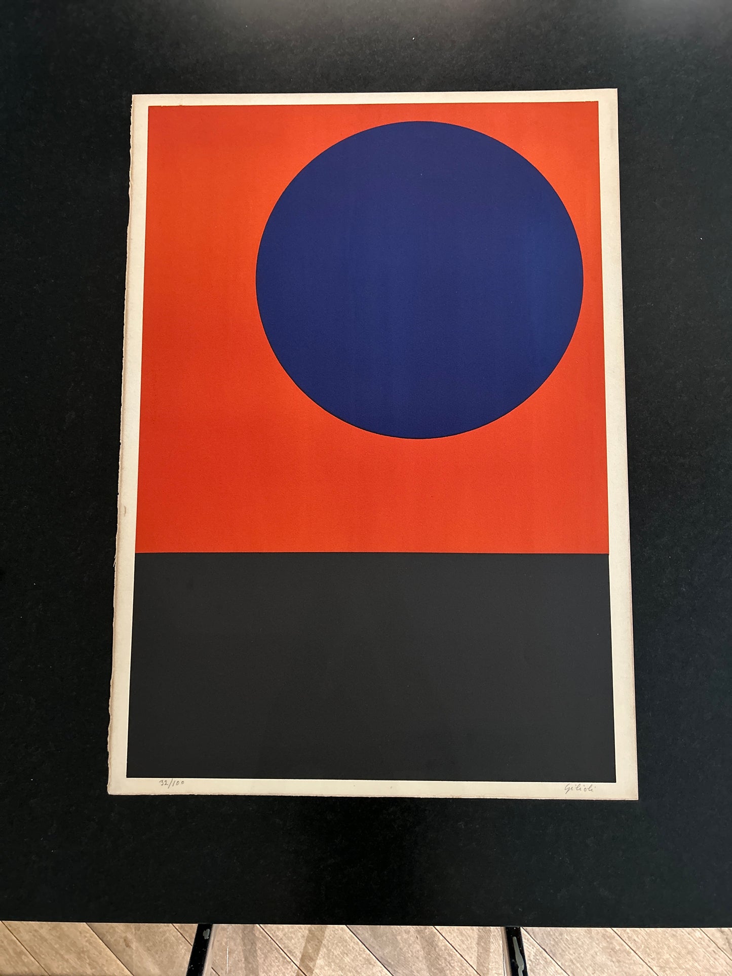 Lithographie GILIOLI, "Composition" rond bleu, 70s