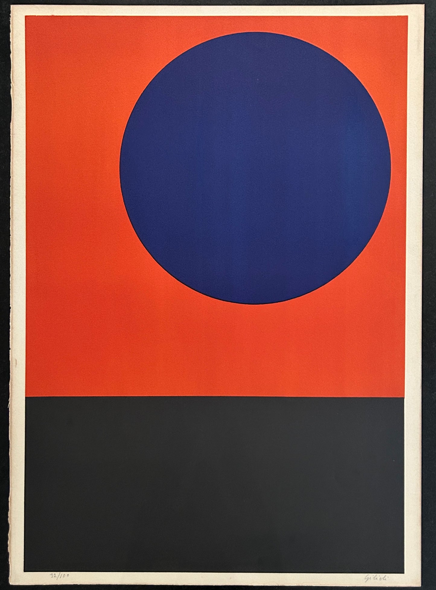 Lithographie GILIOLI, "Composition" rond bleu, 70s