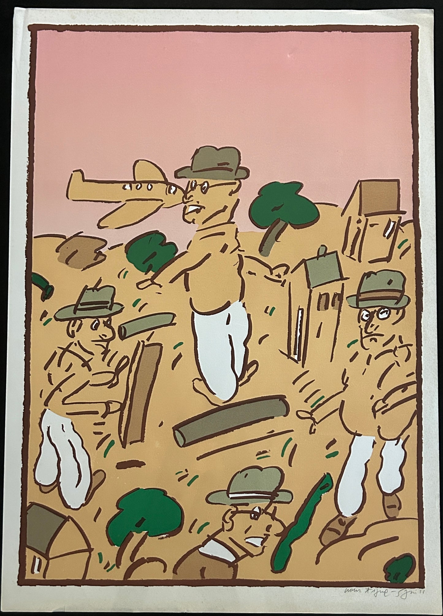 Lithographie, Hommes au Chapeau, Segui, 80s