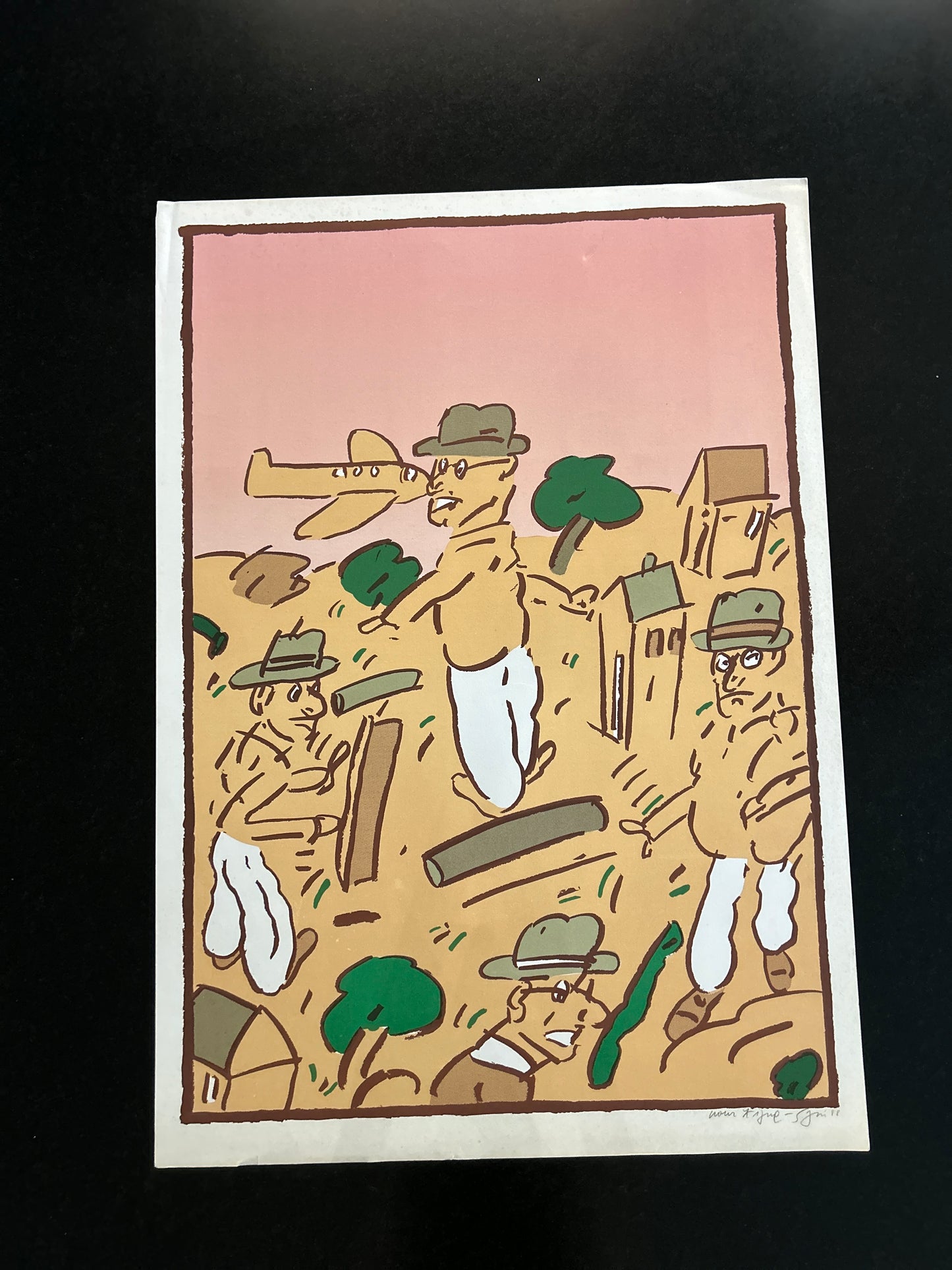 Lithographie, Hommes au Chapeau, Segui, 80s
