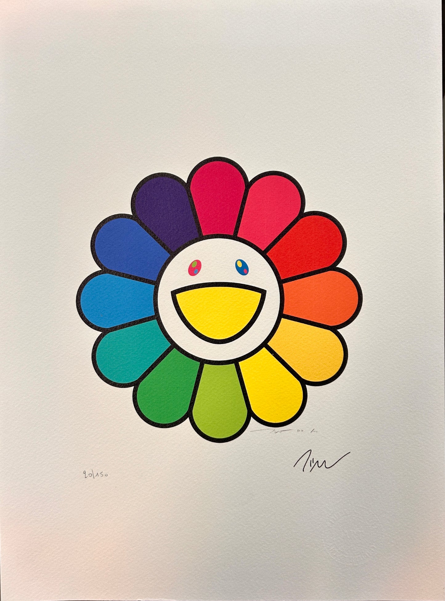 Serigraphie Takashi MURAKAMI, Smile on, Rainbow flower.