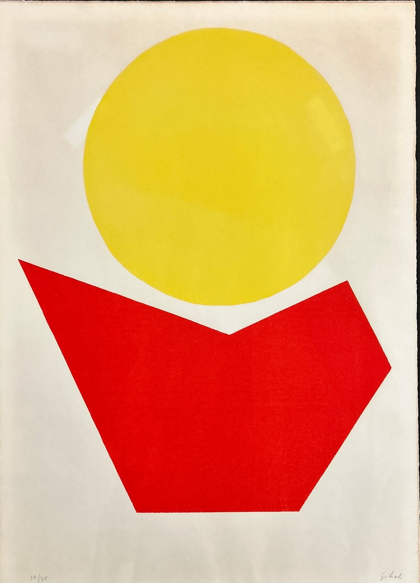 Lithographie Gilioli, rond jaune, Composition, 70s