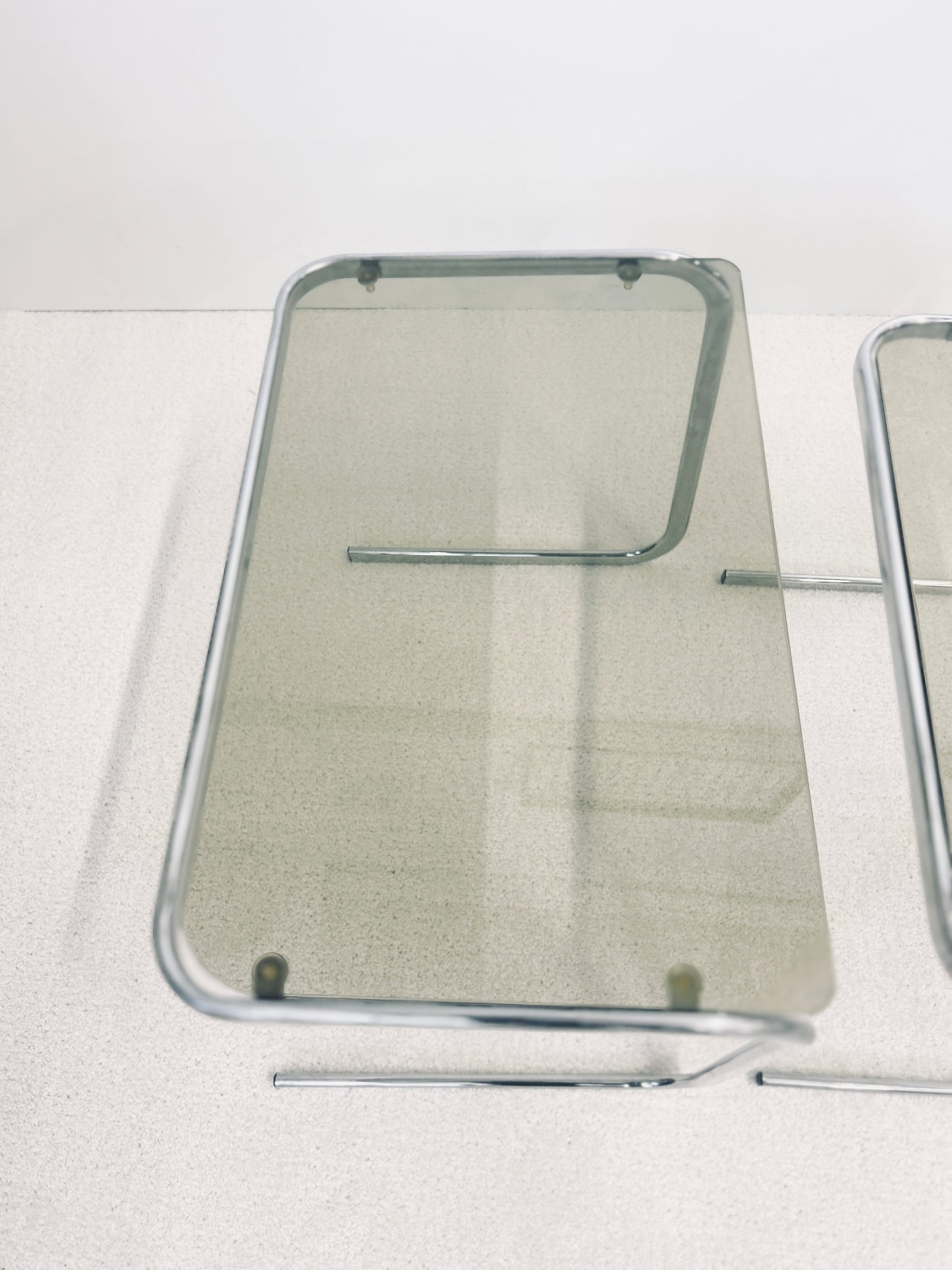 Tables Gigognes Milo Baughman en Chrome et Verre Fumé, 70s