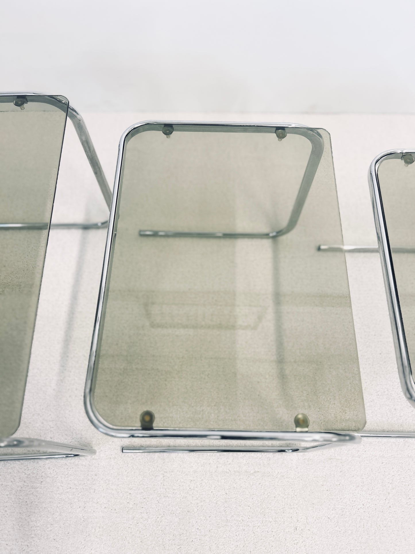 Tables Gigognes Milo Baughman en Chrome et Verre Fumé, 70s
