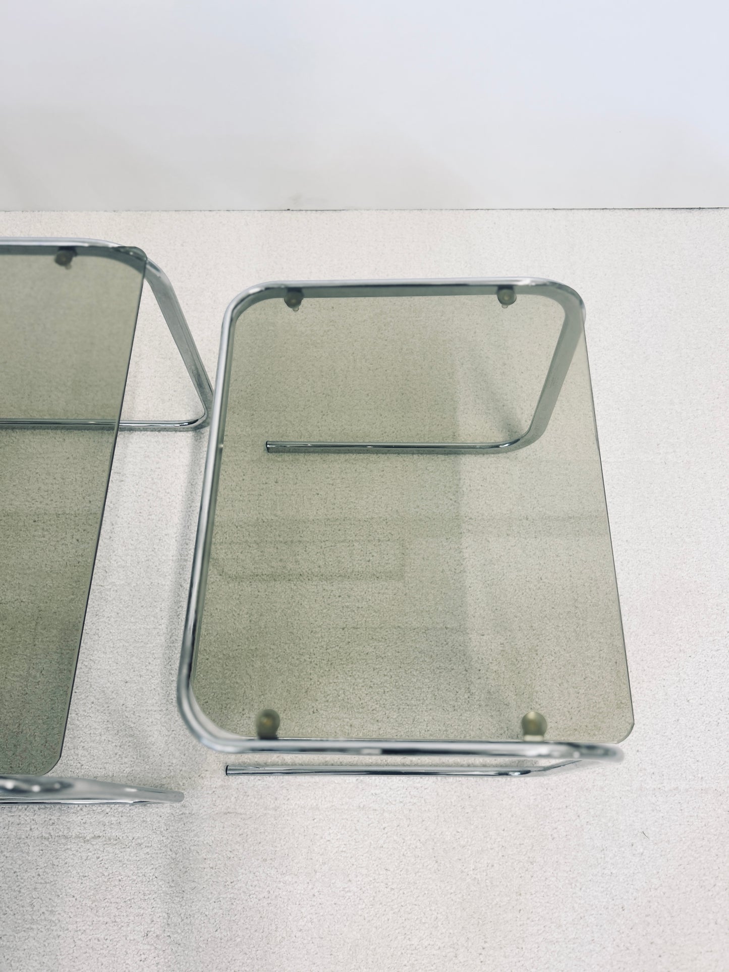 Tables Gigognes Milo Baughman en Chrome et Verre Fumé, 70s