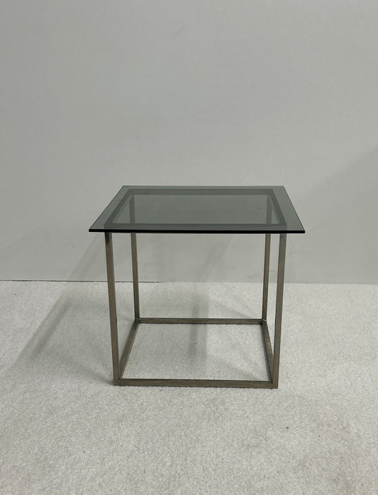Table d’appoint verre fumé et métal, 70s