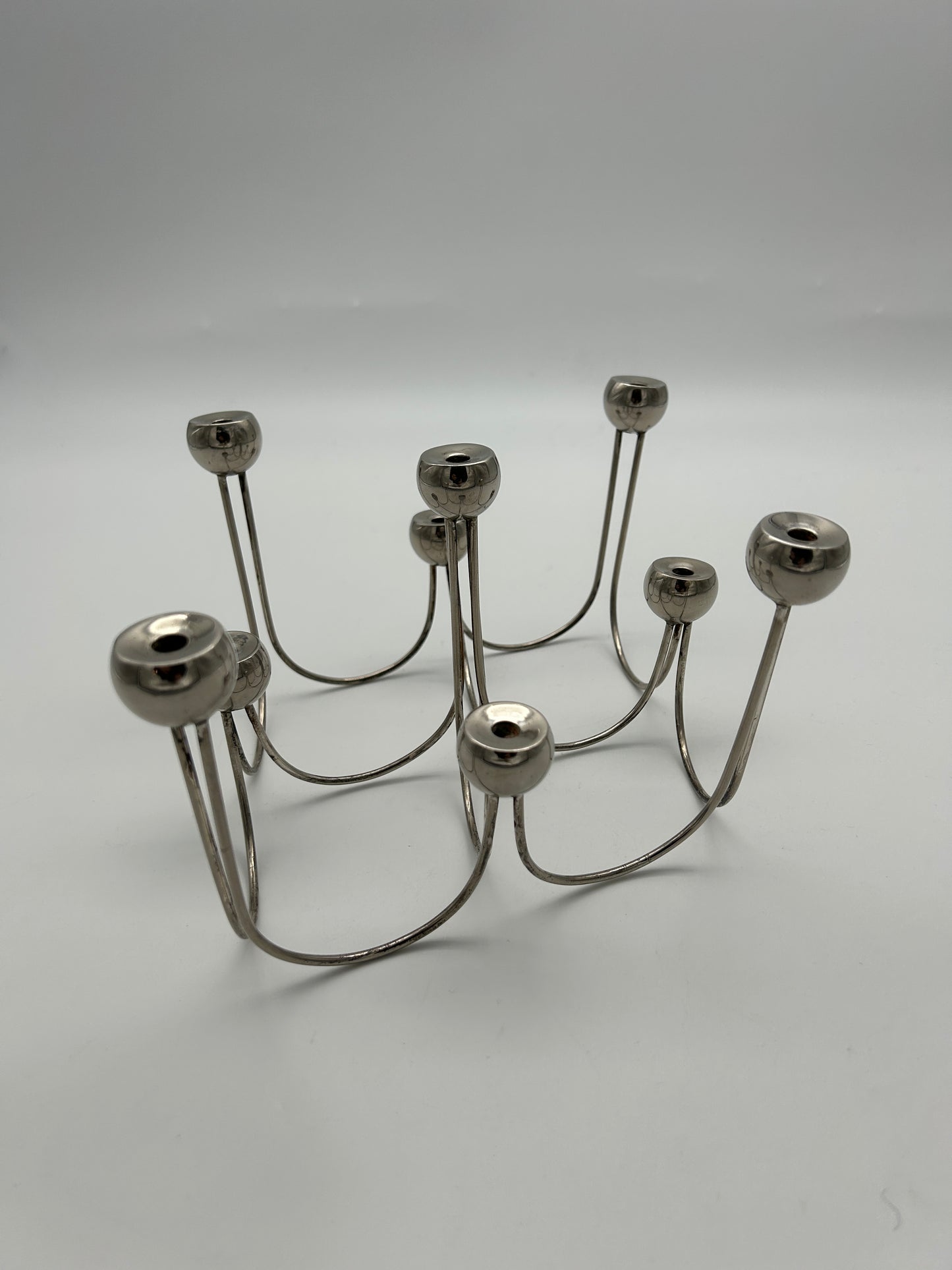 Bougeoir chandelier minimaliste en acier chromé, Sami Wirkkala, Cleto Munari, 70s