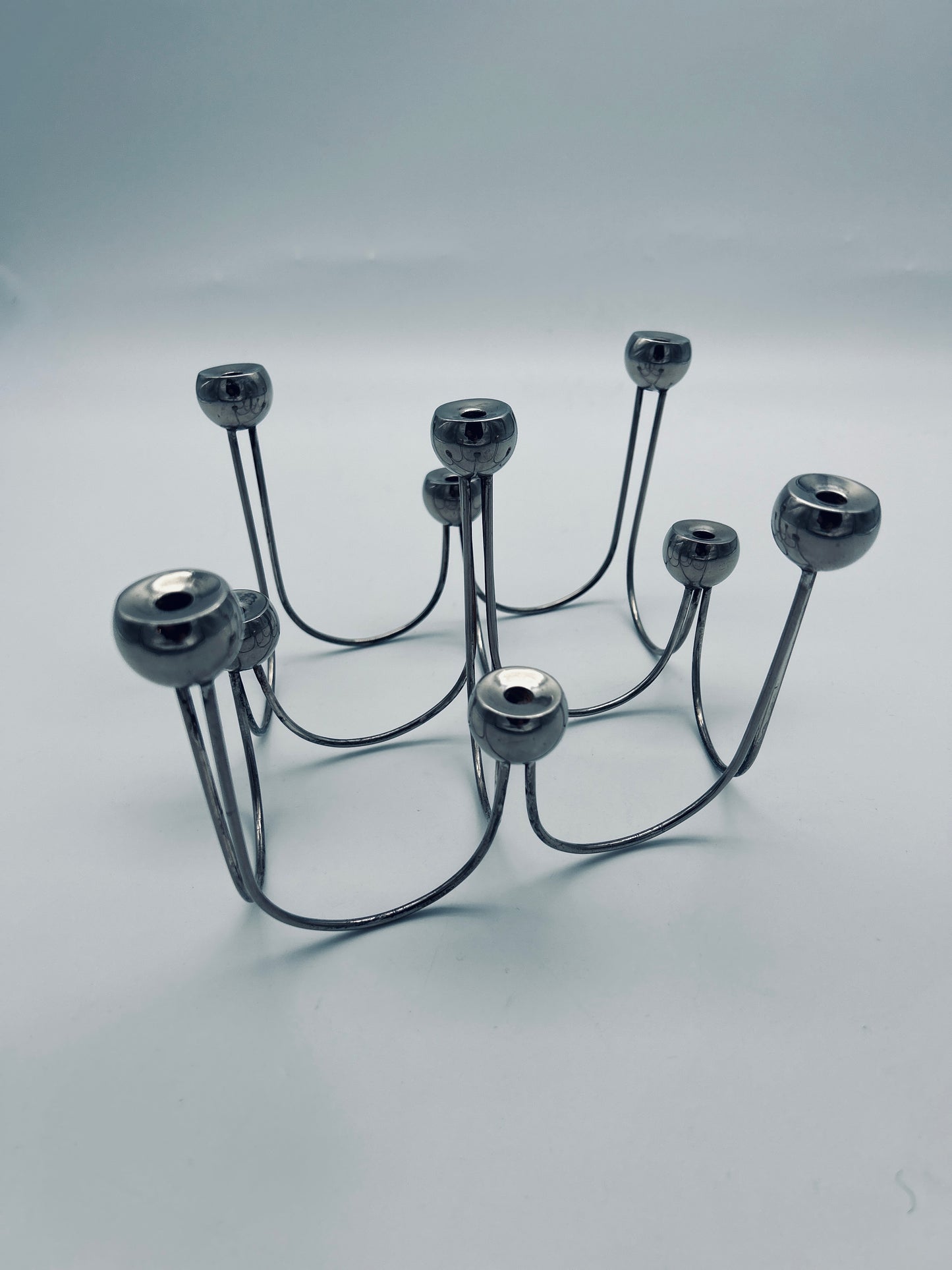 Bougeoir chandelier minimaliste en acier chromé, Sami Wirkkala, Cleto Munari, 70s
