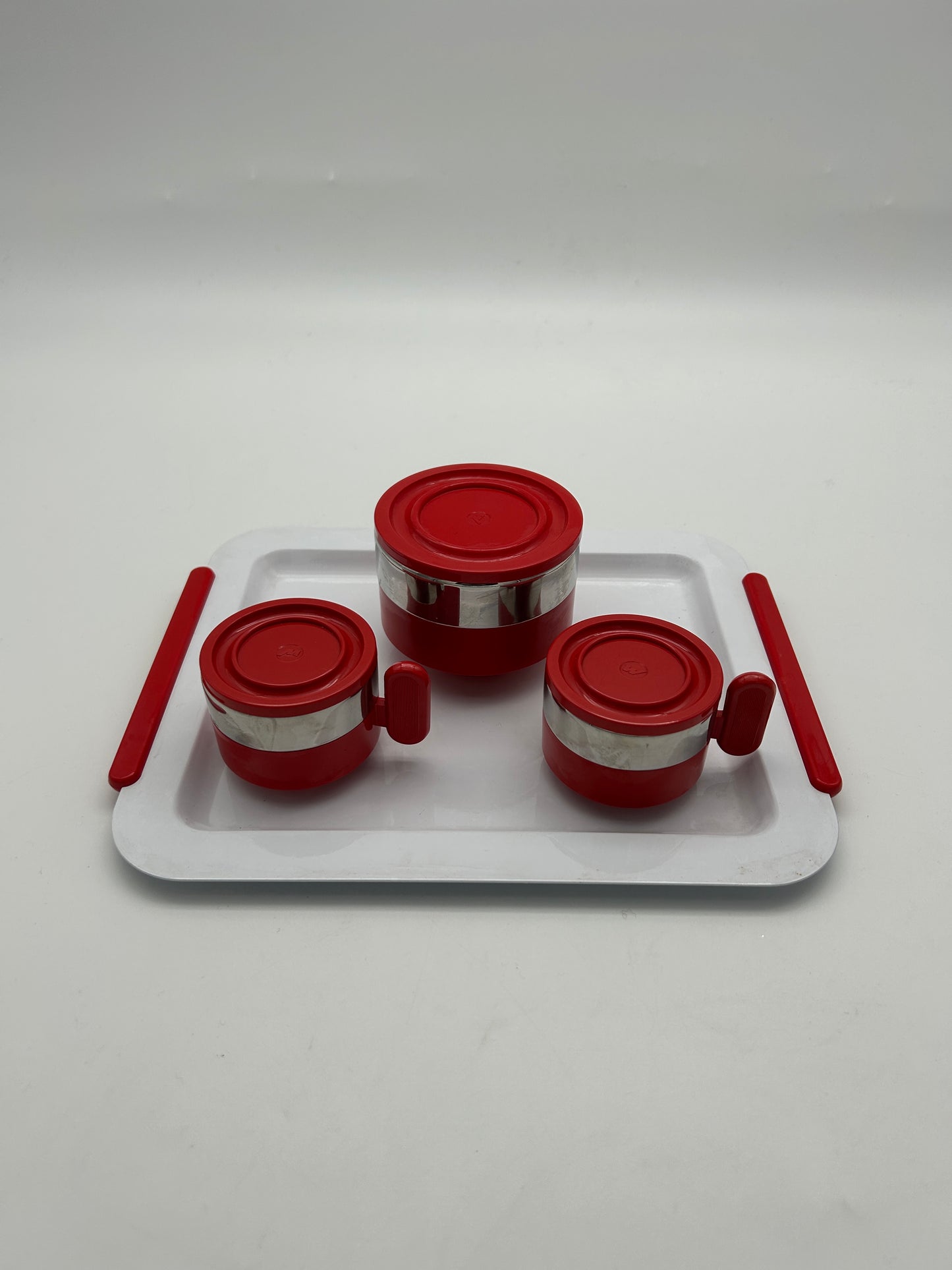 Set à café rouge et plateau, Morinox, Italie, 70s