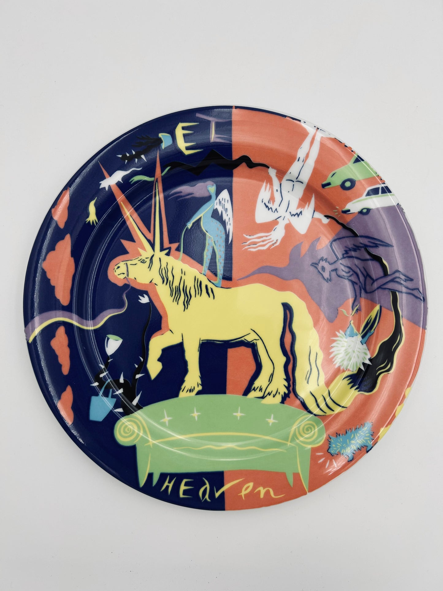 Assiettes pop motif licorne Bopla pour Langenthal, 2000s