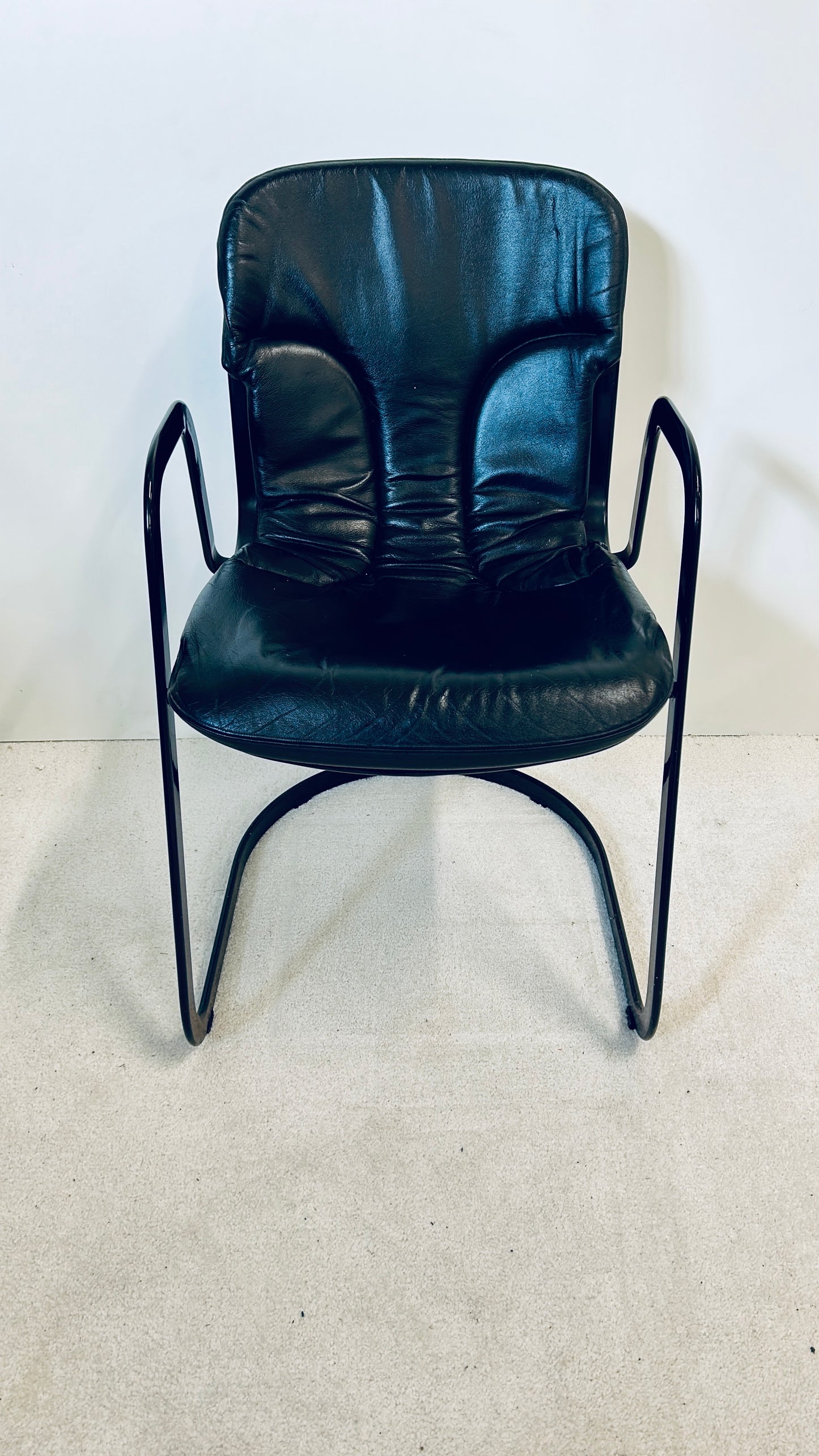 Fauteuil acier et cuir, Willy Rizzo, Cidue, 70s