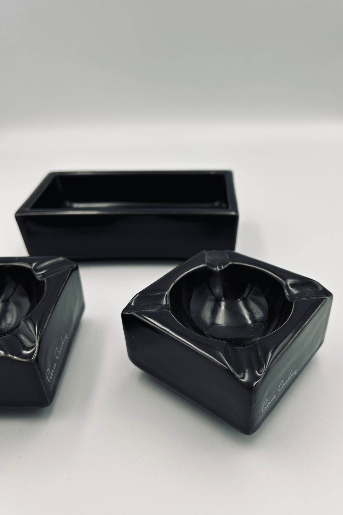 Black ceramic ashtray and cigarette holder, Pierre Cardin, France, 1970s