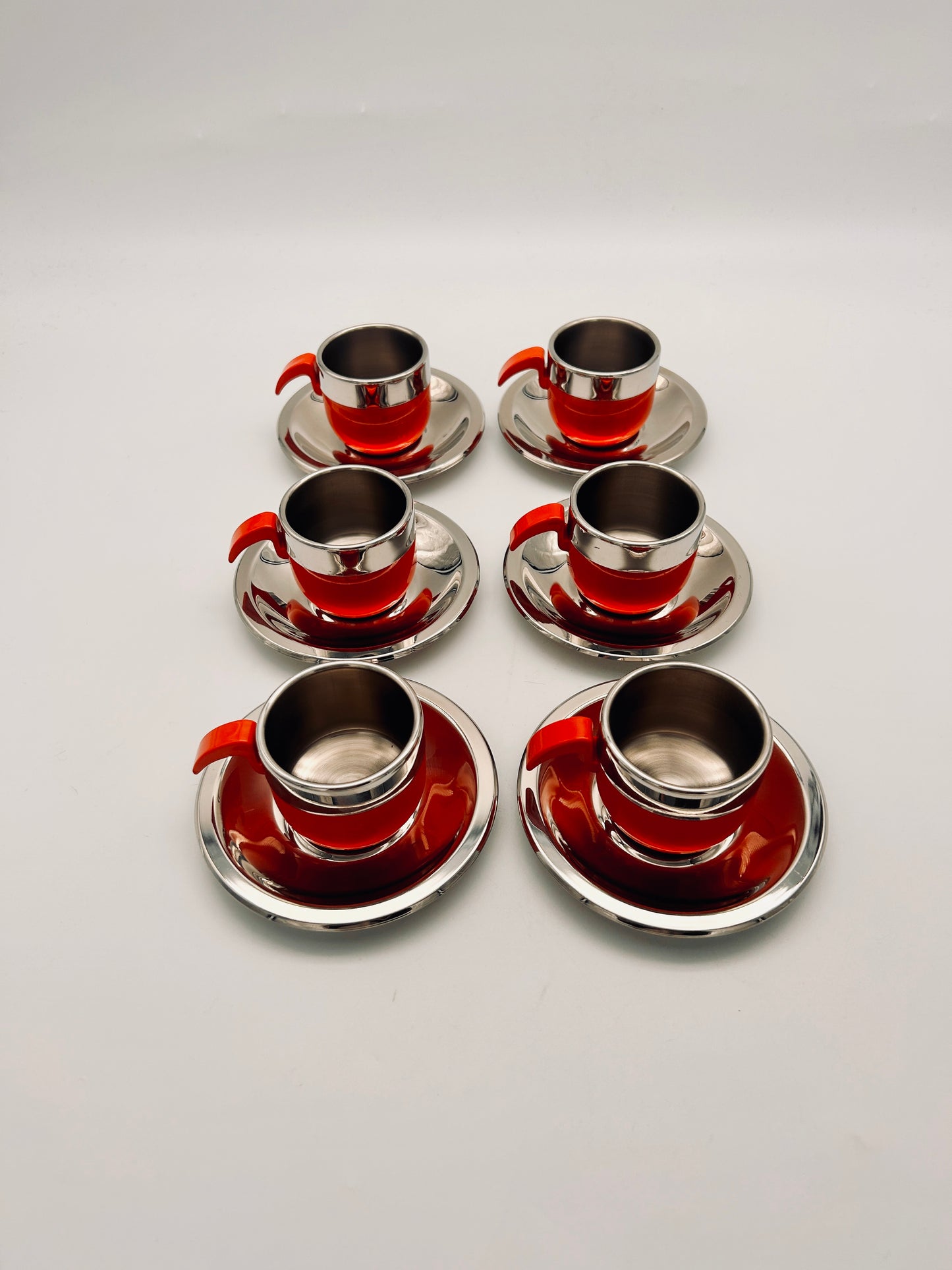 Set de tasses à café Stella rouge, La Metallurgica Lux, Italie, 70s