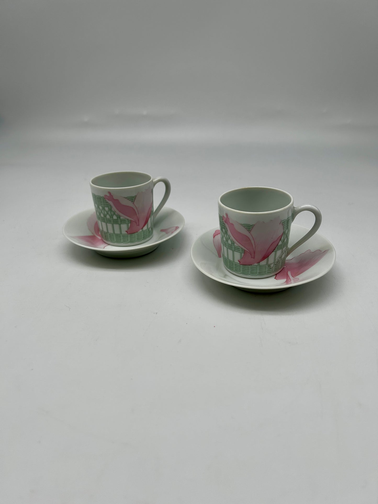 Set of Hermès porcelain coffee cups "Les Pivoines", France, 1980s
