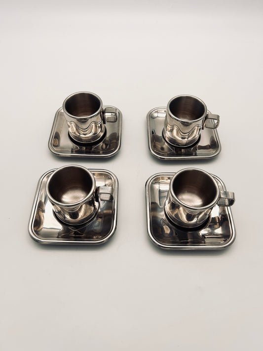 Set de 4 tasses en acier Zini, Italie, 70s