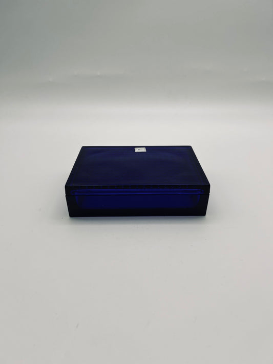 Boite bleue en cristal, motif cannage, Christian Dior, 70s