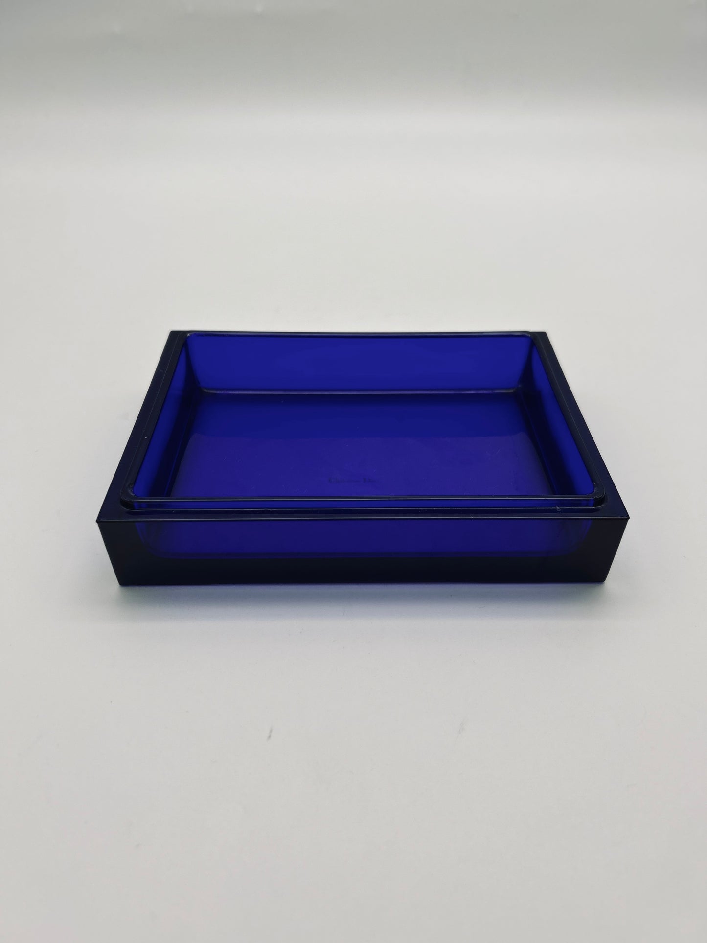 Boite bleue en cristal, motif cannage, Christian Dior, 70s