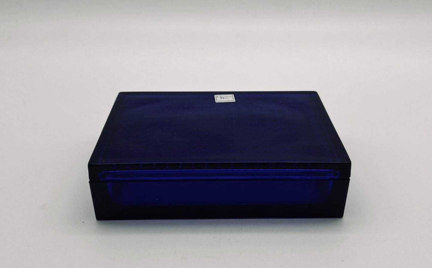Boite bleue en cristal, motif cannage, Christian Dior, 70s