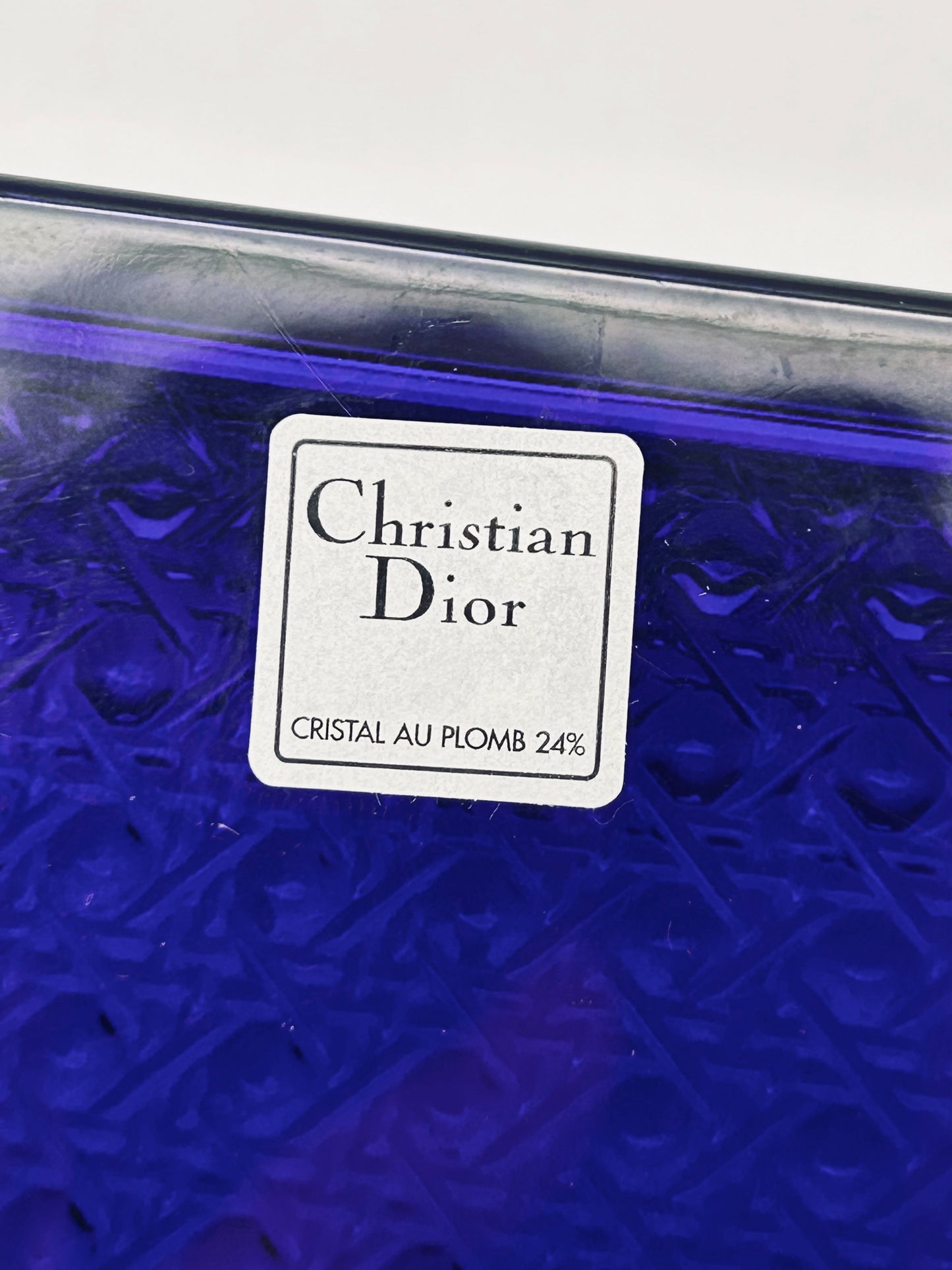 Boite bleue en cristal, motif cannage, Christian Dior, 70s