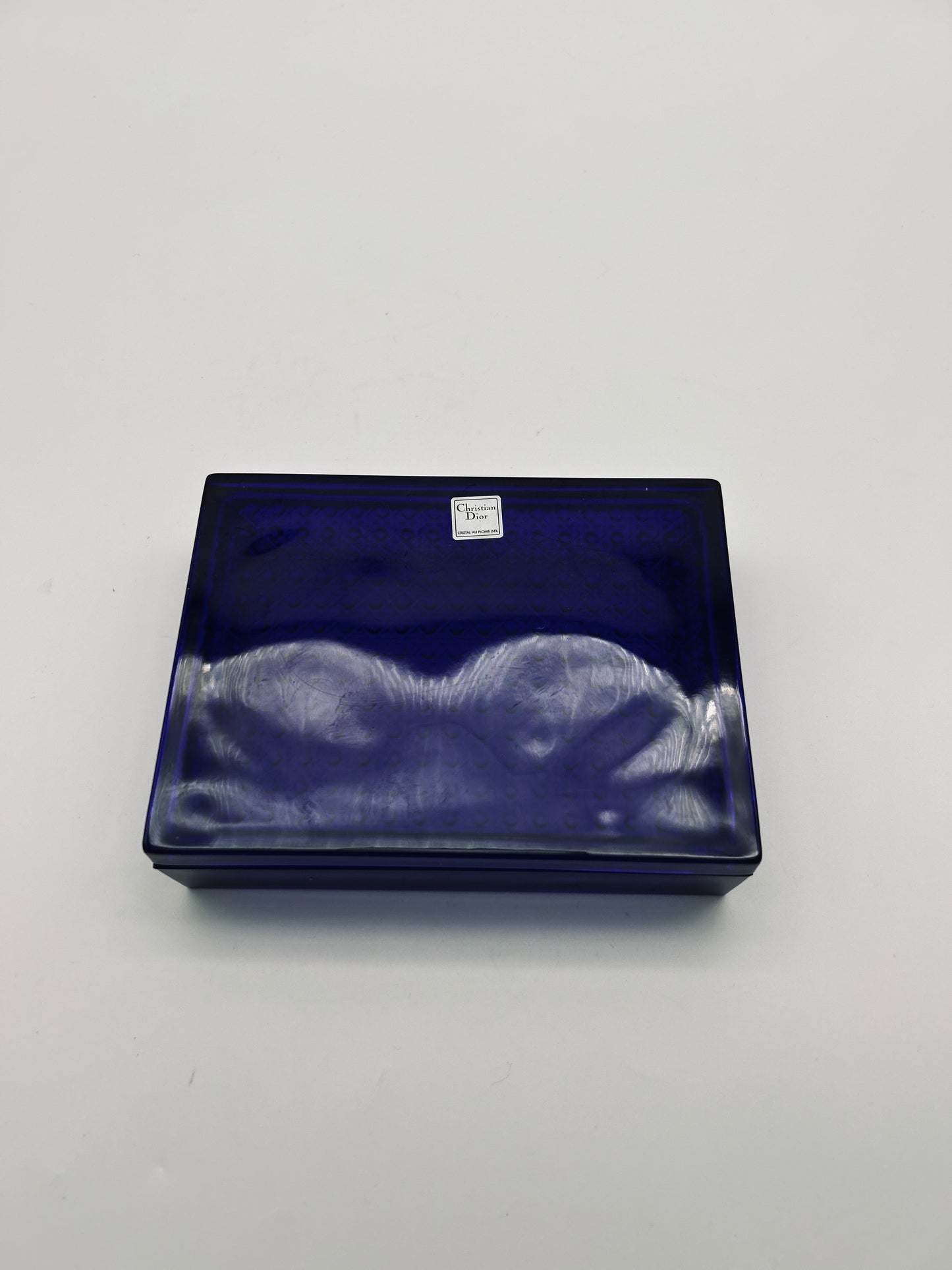 Boite bleue en cristal, motif cannage, Christian Dior, 70s