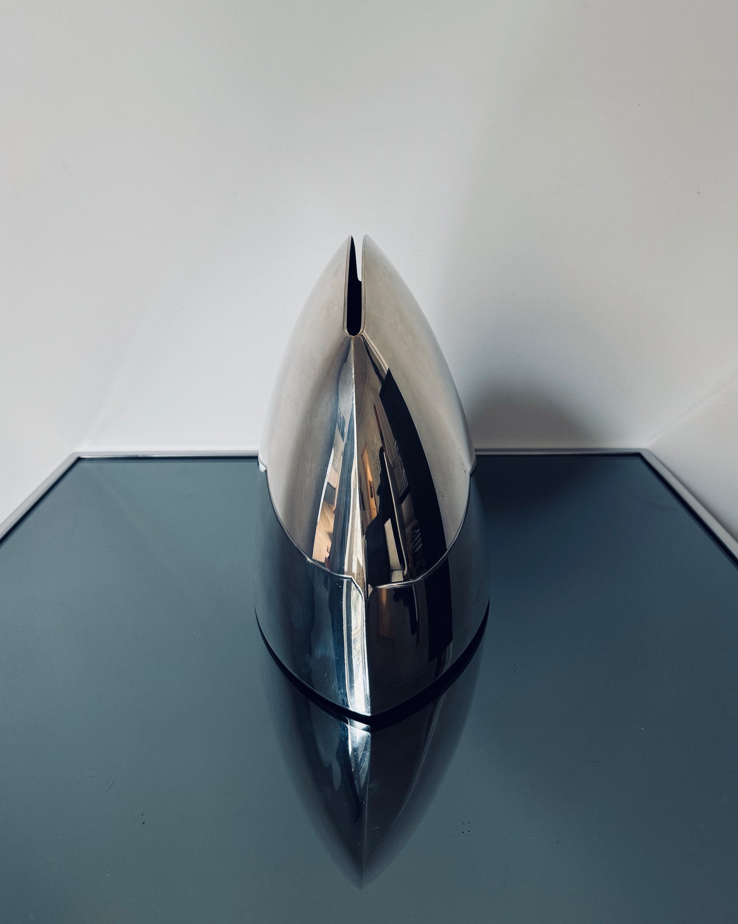 Vase minimaliste, métal argenté, Mitrio, Lino Sabattini, 70s