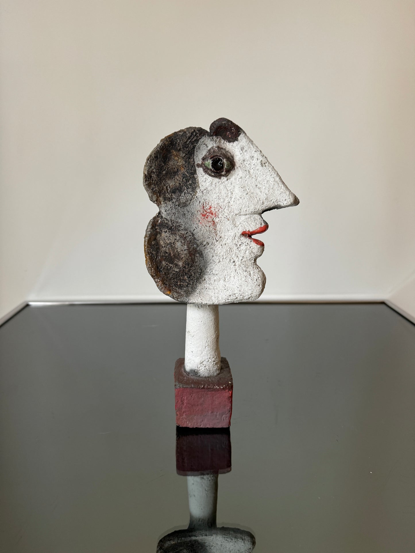 Sculpture en céramique polychrome, Profil de femme, Roger Capron, 60s