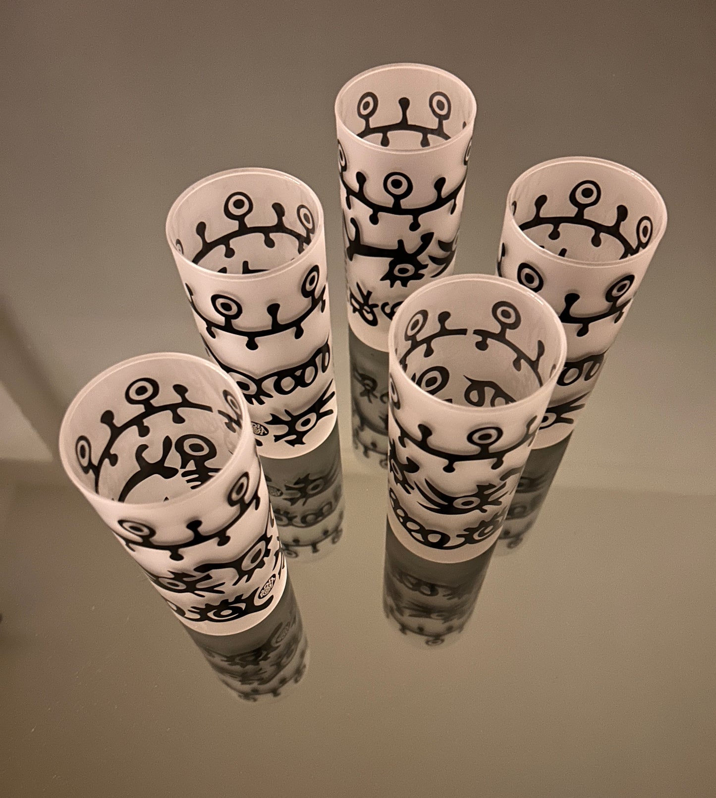 Verres à eau, verre dépoli, Hervé Di Rosa, France, 90s