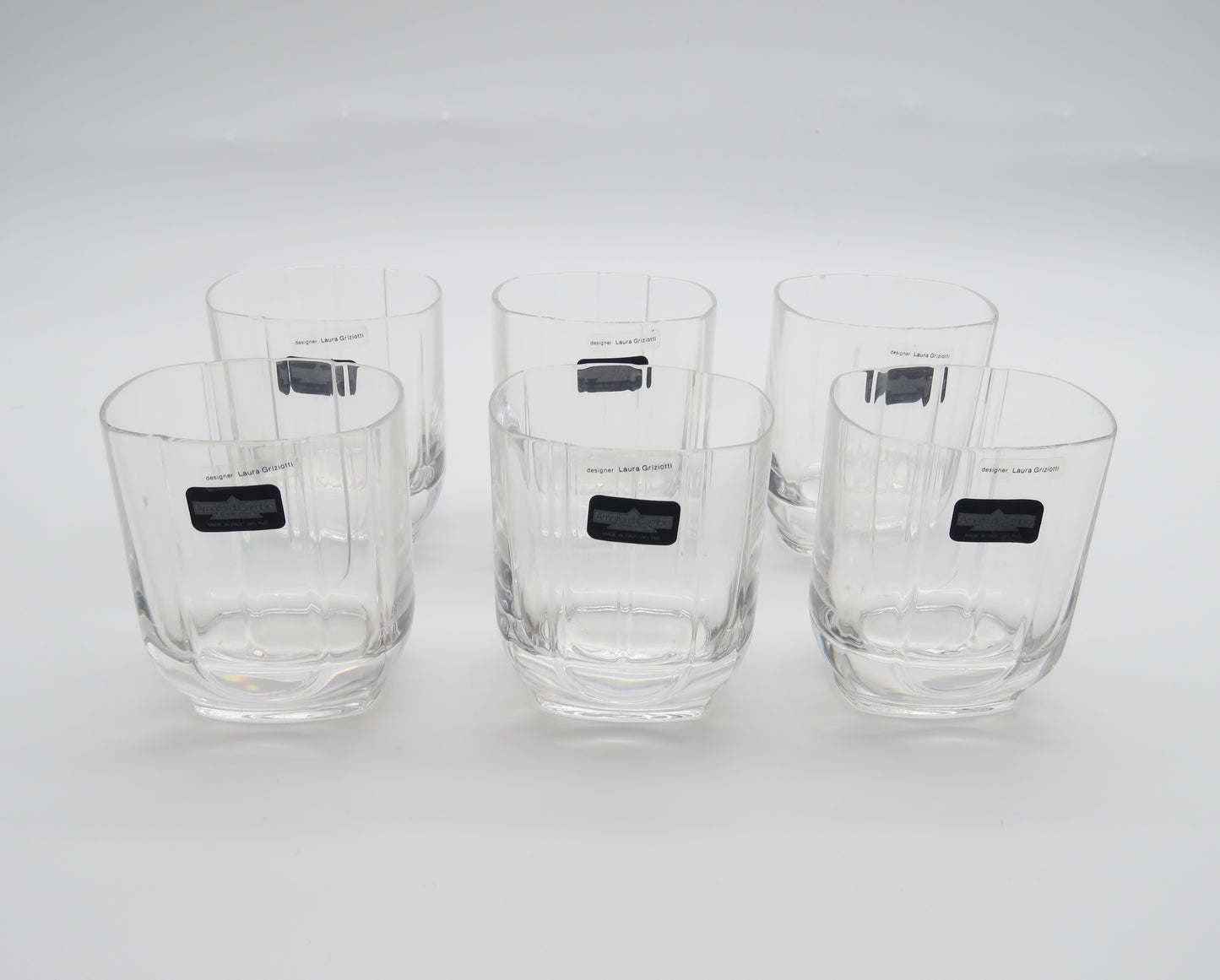 Verres à whisky Rocks Double, Arnolfo Di Cambio Série art déco, designer Laura Griziotti, 80s