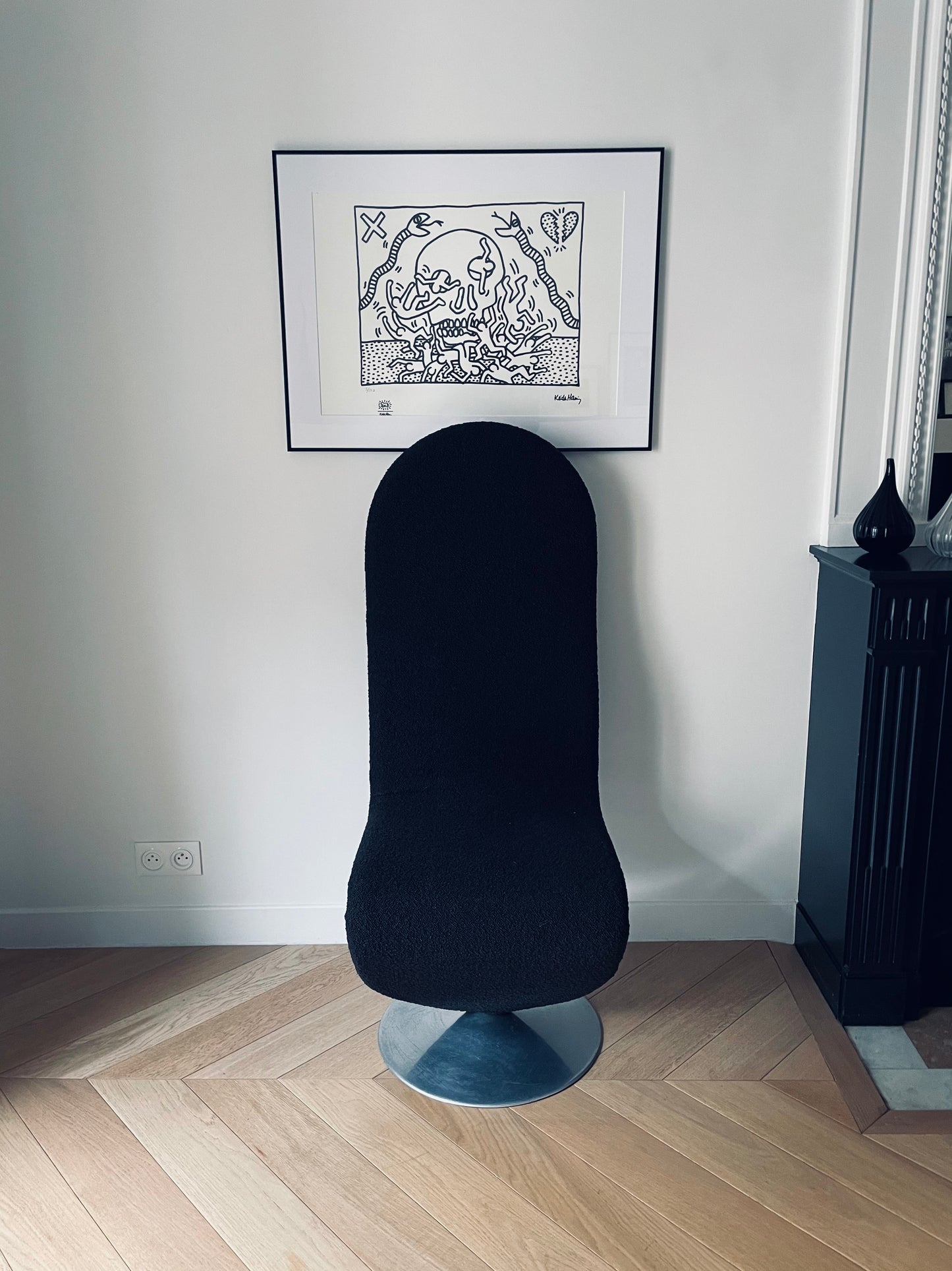 Fauteuil noir Verner Panton, Verpan, Fritz Hensen, 70s