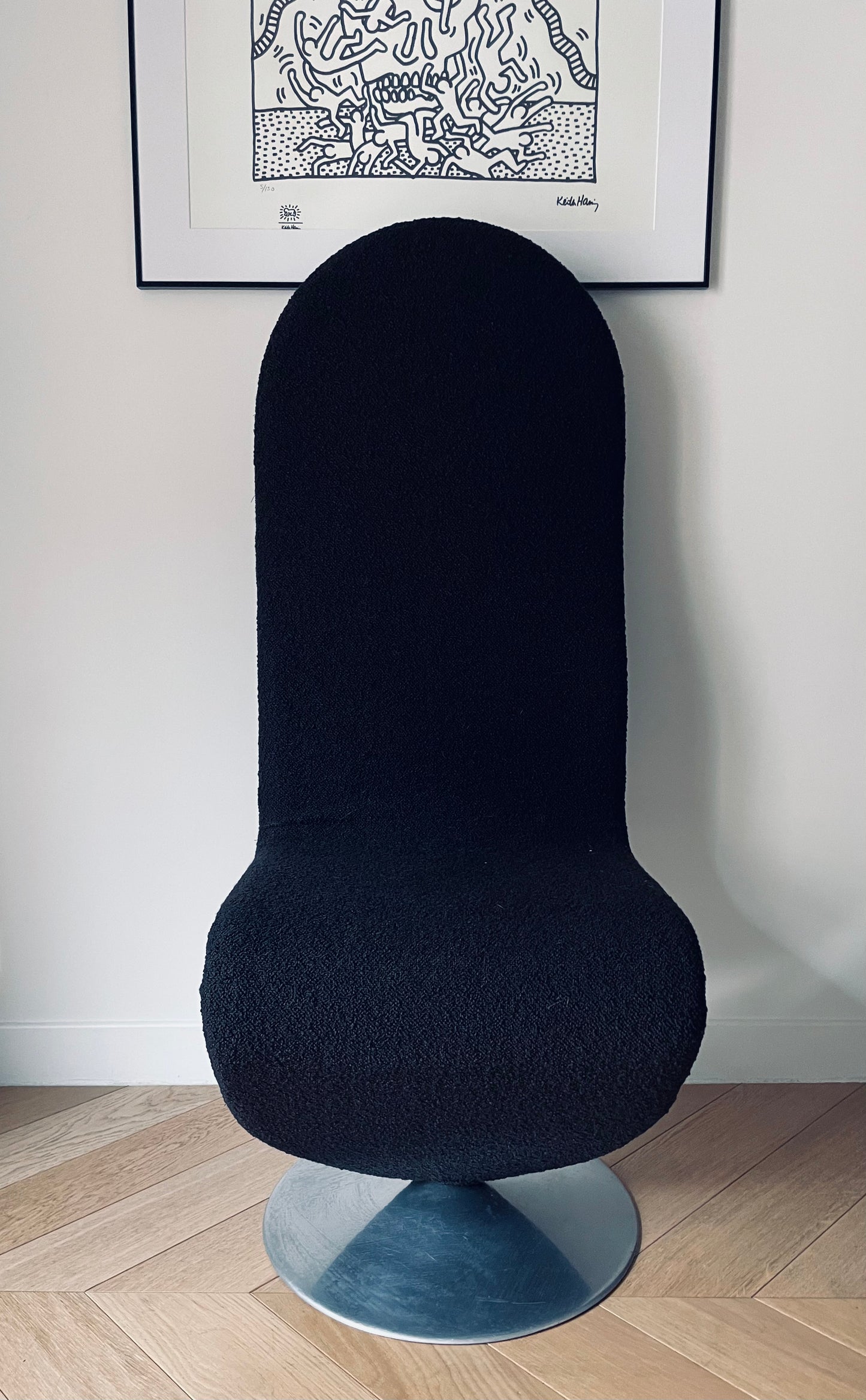 Fauteuil noir Verner Panton, Verpan, Fritz Hensen, 70s
