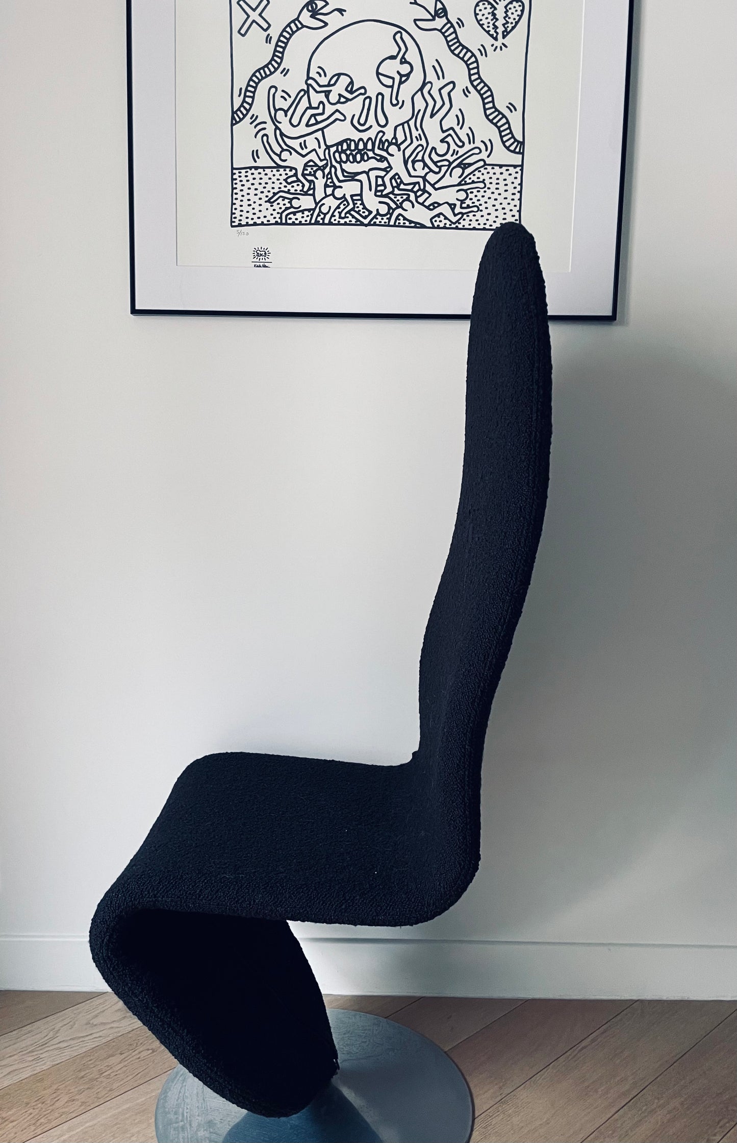 Fauteuil noir Verner Panton, Verpan, Fritz Hensen, 70s