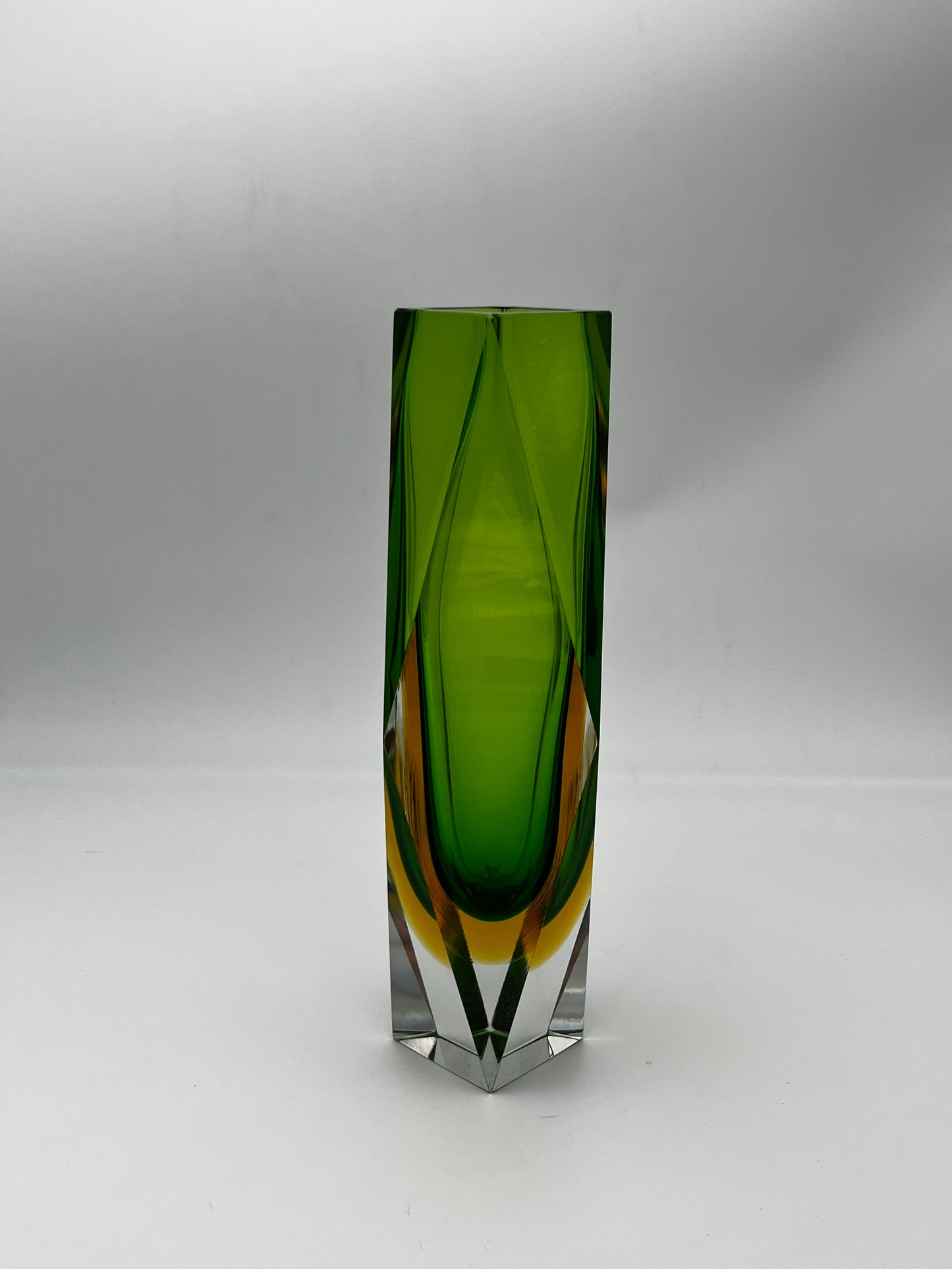 Vase vert sommerso, verre de Murano, Flavio Poli, Italie, 60s