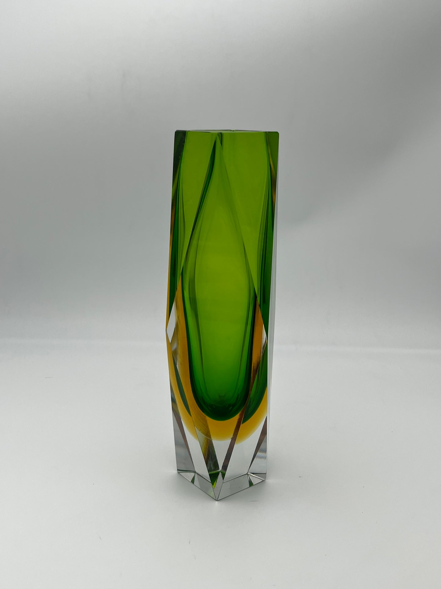 Vase vert sommerso, verre de Murano, Flavio Poli, Italie, 60s
