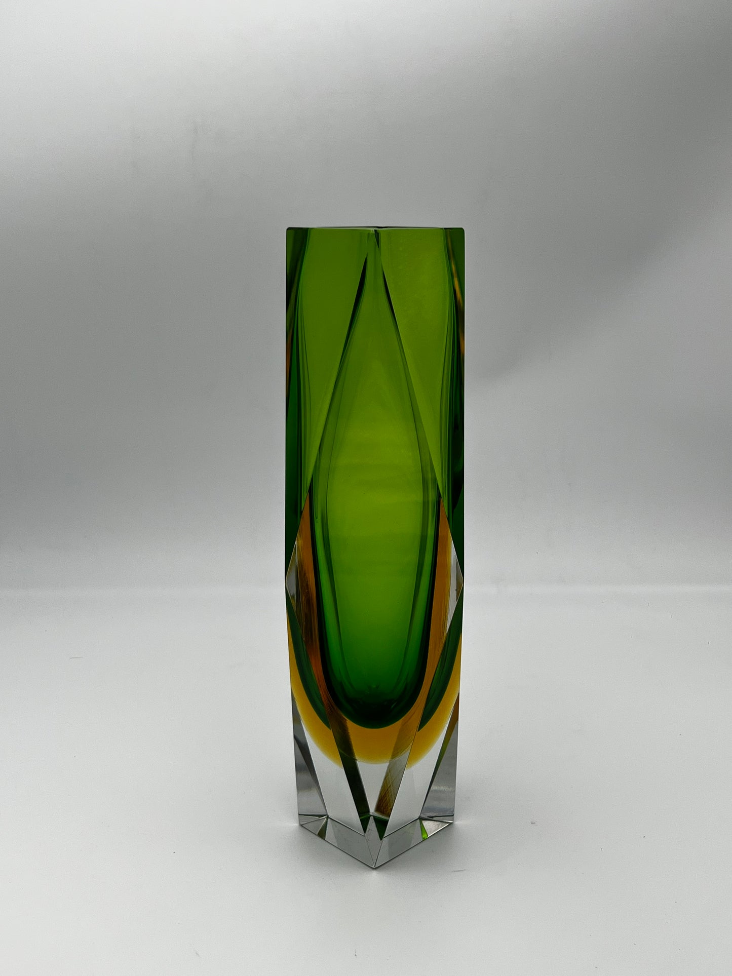 Vase vert sommerso, verre de Murano, Flavio Poli, Italie, 60s