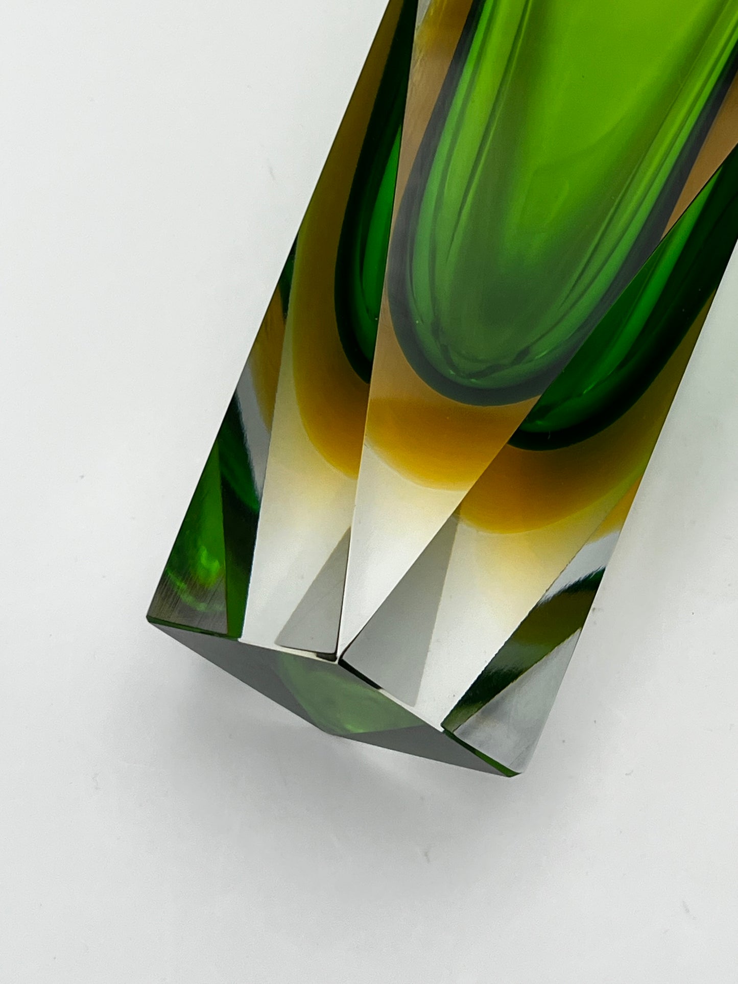 Vase vert sommerso, verre de Murano, Flavio Poli, Italie, 60s