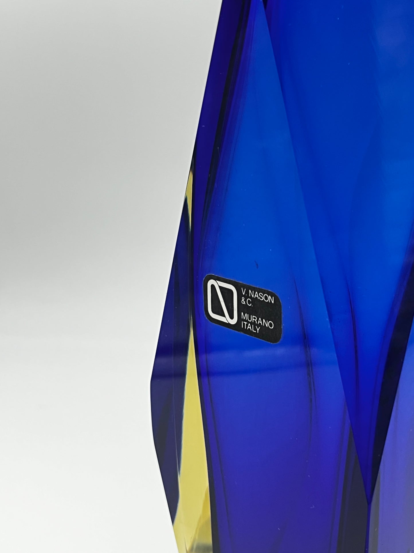 Vase bleu sommerso, verre de Murano, Vincenzo Nason Italie, 70s