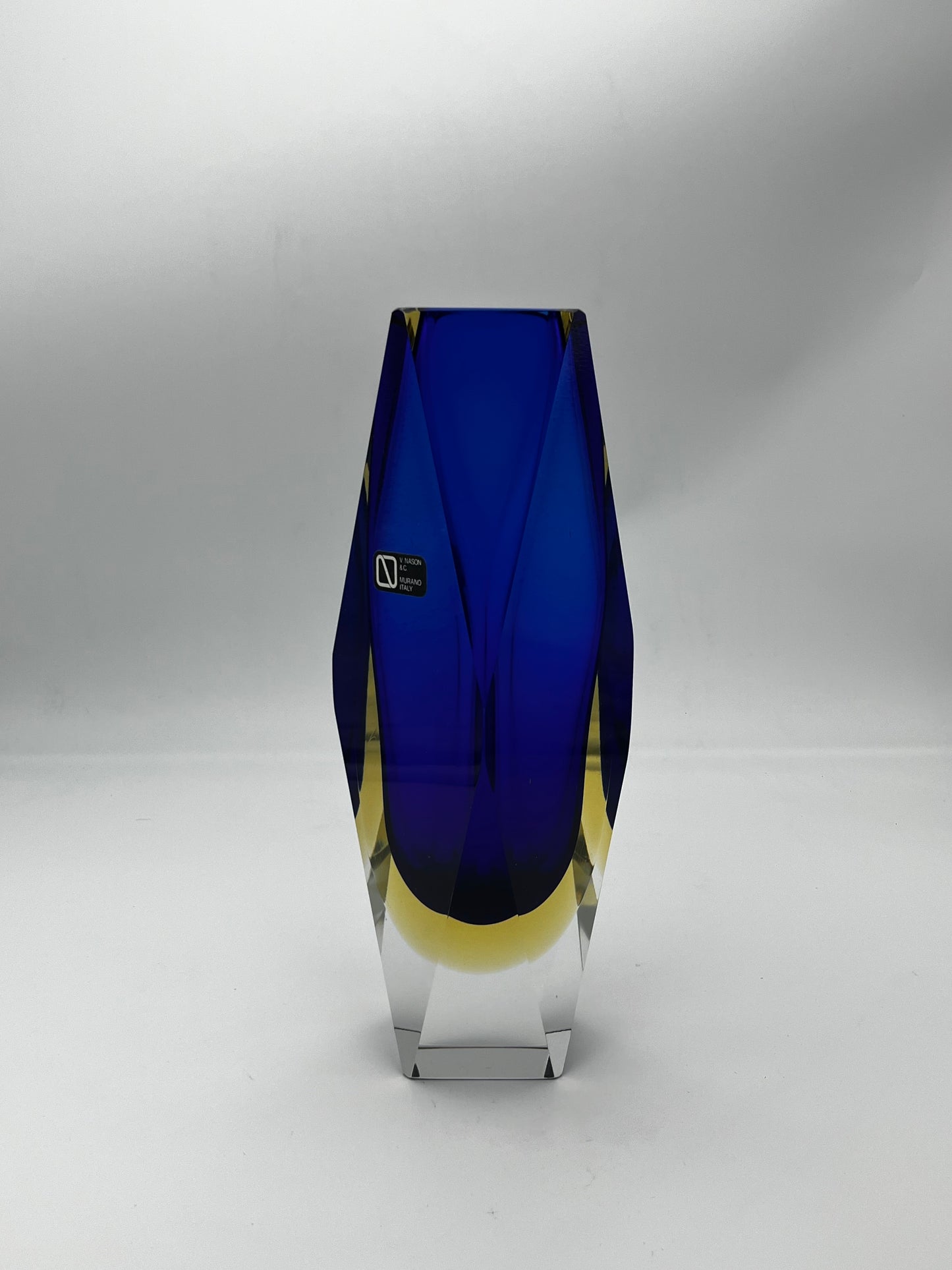 Vase bleu sommerso, verre de Murano, Vincenzo Nason Italie, 70s