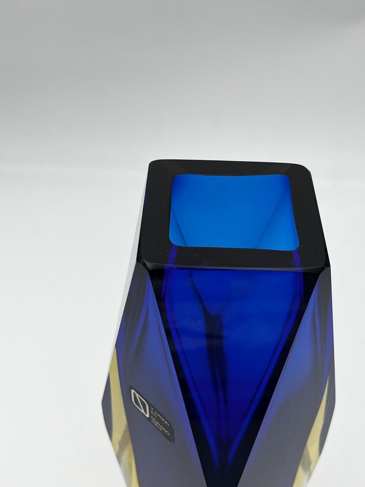 Vase bleu sommerso, verre de Murano, Vincenzo Nason Italie, 70s