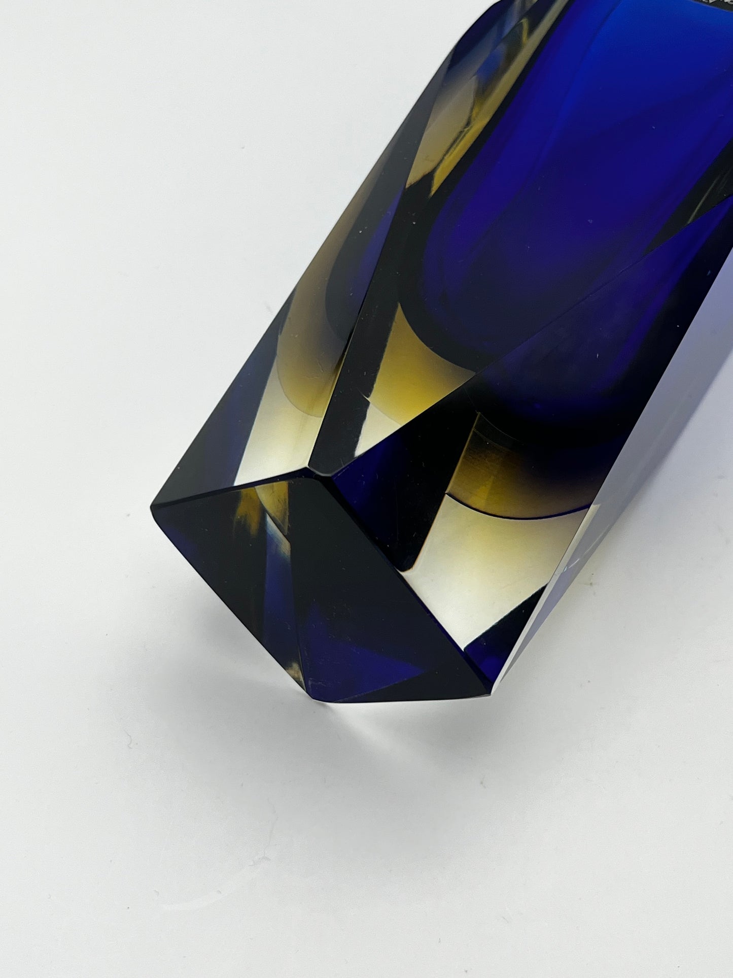 Vase bleu sommerso, verre de Murano, Vincenzo Nason Italie, 70s