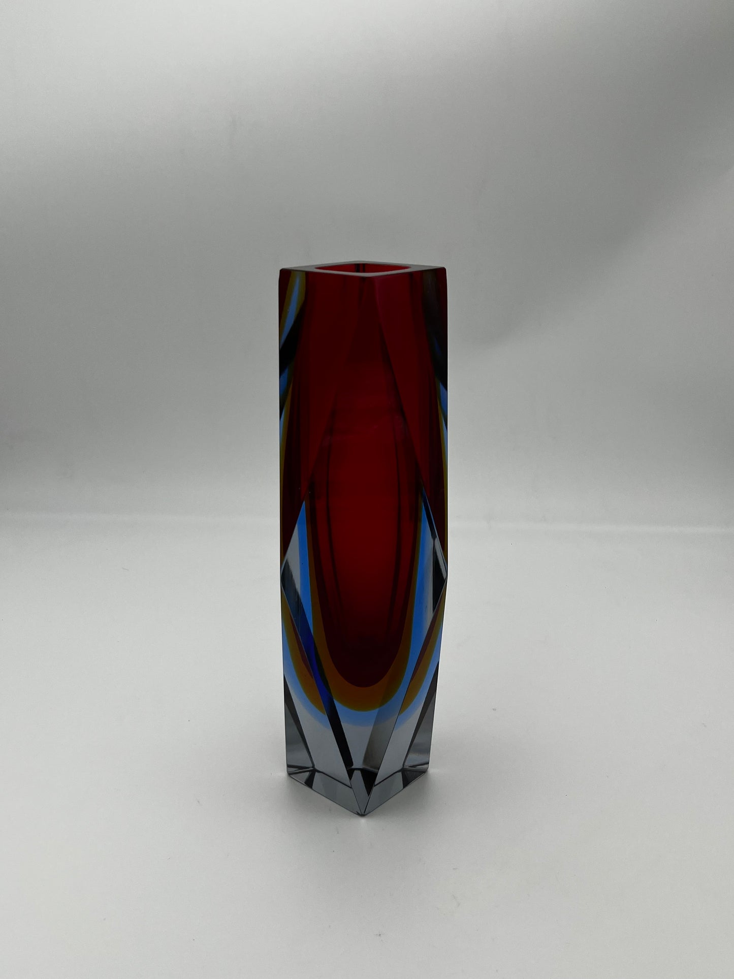 Vase rouge sommerso, verre de Murano, Vincenzo Nason, Italie, 60s