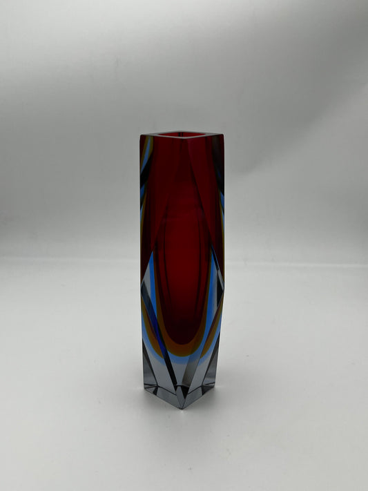 Vase rouge sommerso, verre de Murano, Vincenzo Nason, Italie, 60s