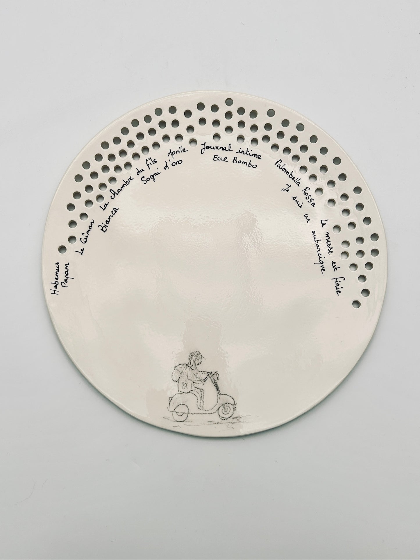 Assiette en céramique "scooter", diner "Nanni Moretti", Festival de Cannes, Sinicropi, 2012