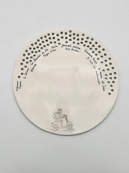 Assiette en céramique "scooter", diner "Nanni Moretti", Festival de Cannes,  Sinicropi, 2012