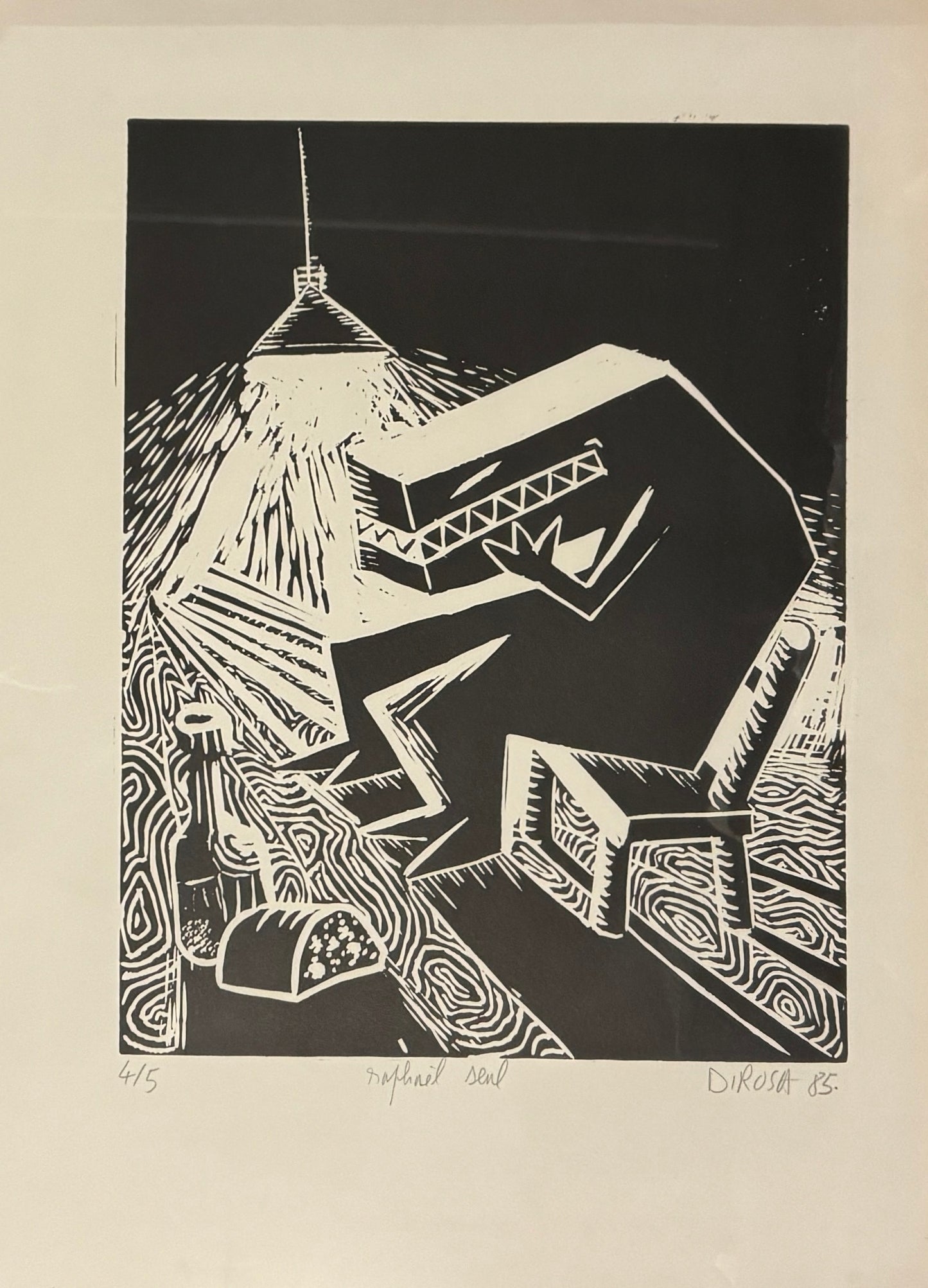 Linogravure HERVÉ DI ROSA « Raphaël seul »