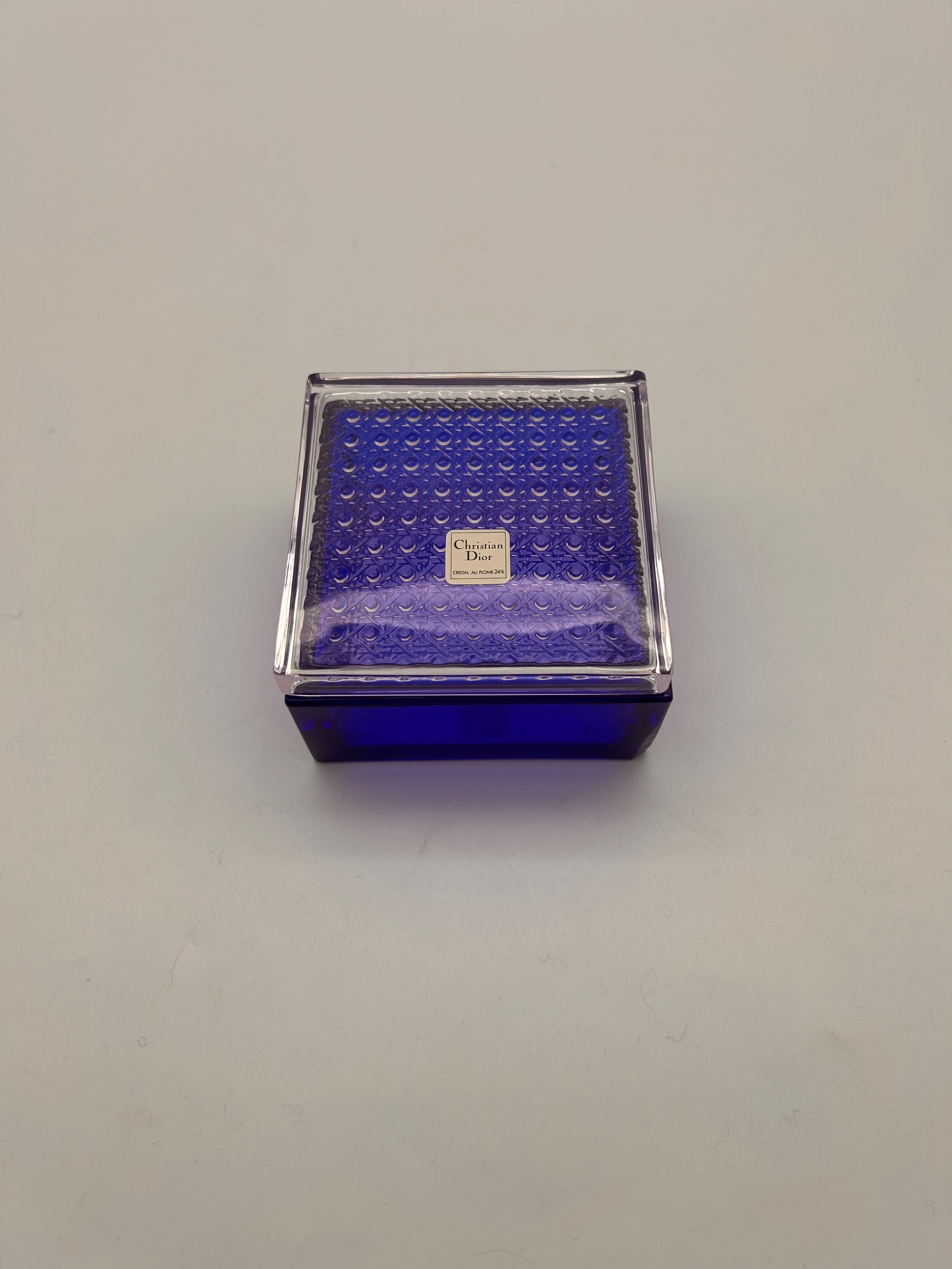 Boite en cristal, cannage bleue, Christian Dior, 80s