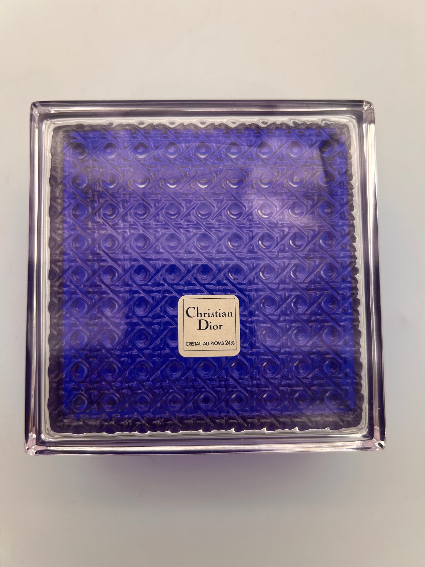 Boite en cristal, cannage bleue, Christian Dior, 80s