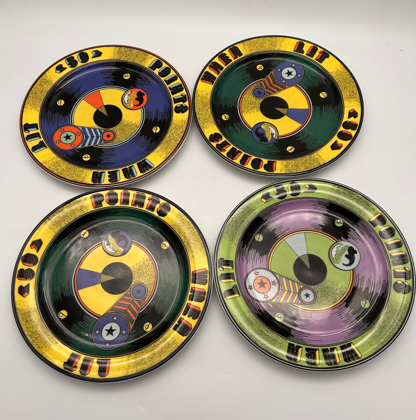 Assiettes plates multicolores "flipper" BOPLA Langenthal, 2000s
